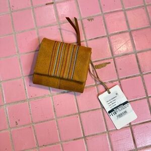 HOBO Tan Suede Wallet with Striped Accent